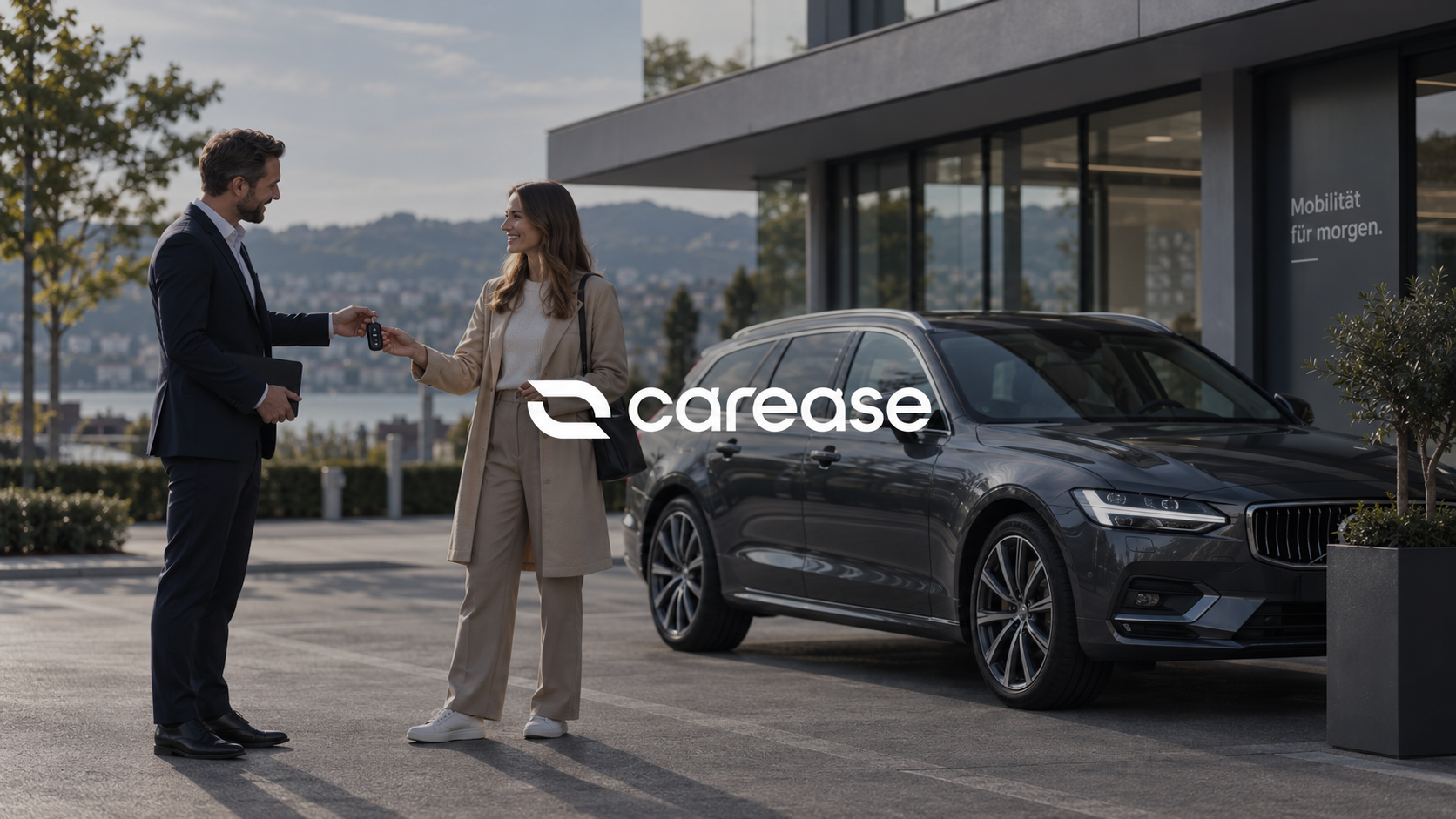 A seller handing over car keys to a new owner with Carease